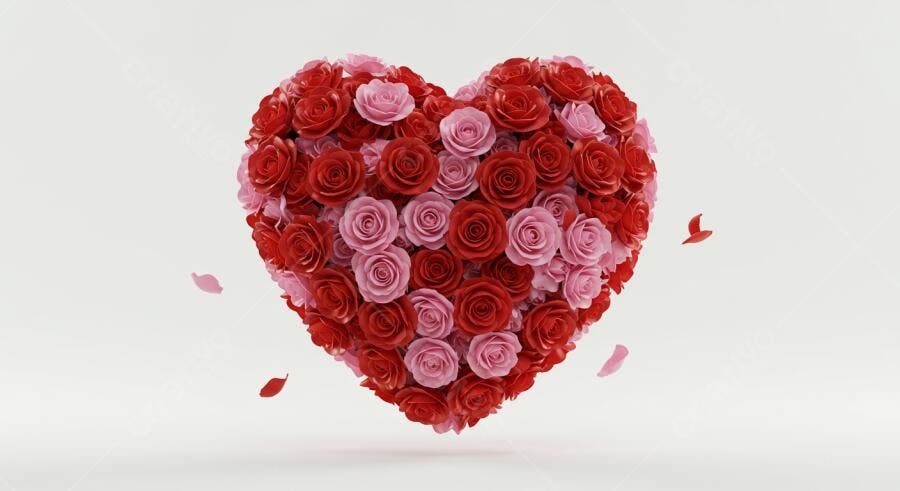 Coração de rosas vermelhas e rosa Dia dos Namorados