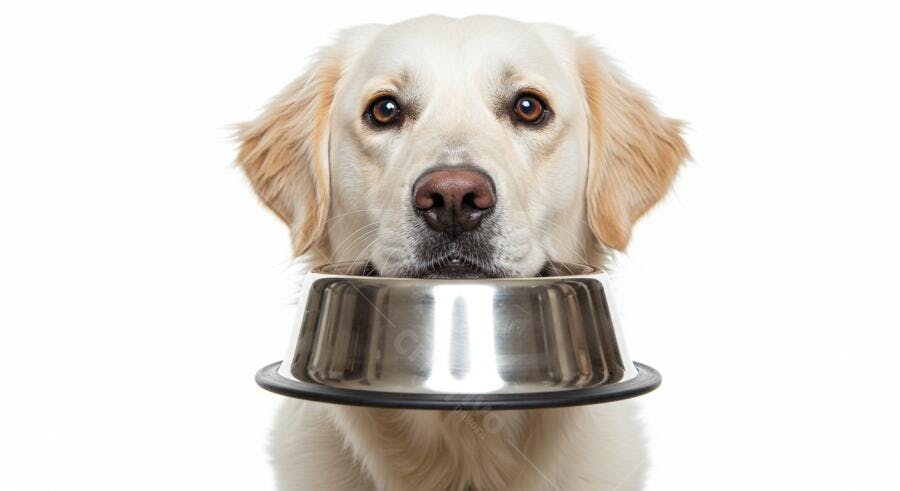 Cachorro Golden Retriever com Tigela