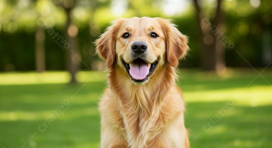 Golden Retriever feliz em parque ensolarado