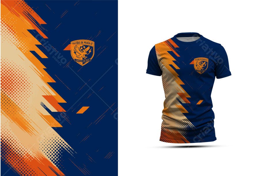 Padrão Vetorial para Uniforme de Futebol Azul, Laranja e Bege