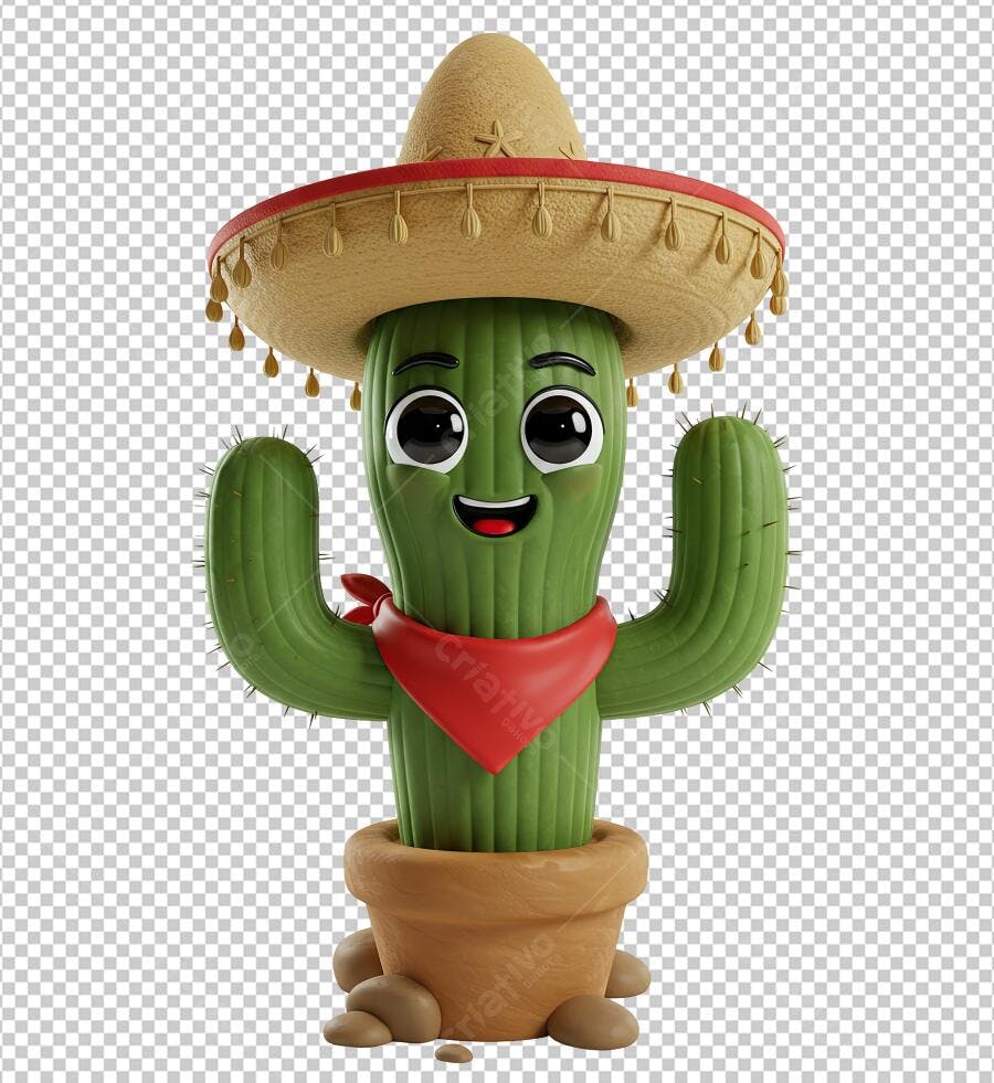 Mascote Cacto Mexicano PNG com fundo transparente