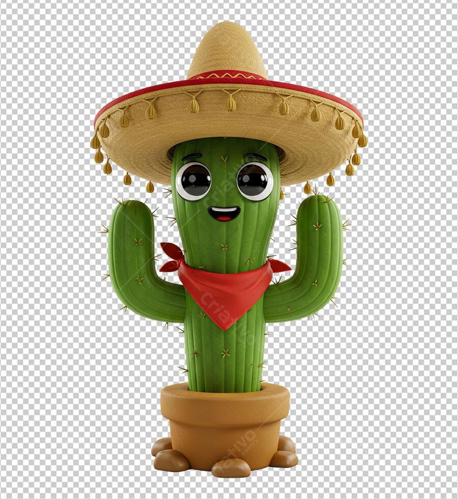 Mascote Cacto Mexicano PNG com fundo transparente