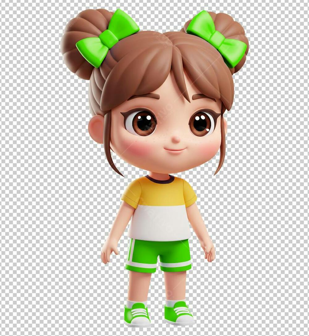 Menina em 3D Criança Usando Uniforme Escolar