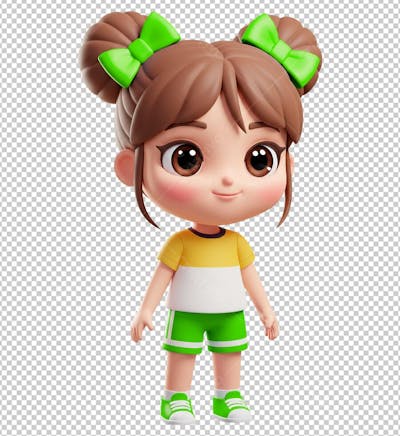Menina em 3D Criança Usando Uniforme Escolar
