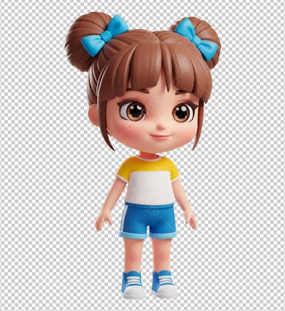 Personagem em 3D Criança Menina com Uniforme Escolar