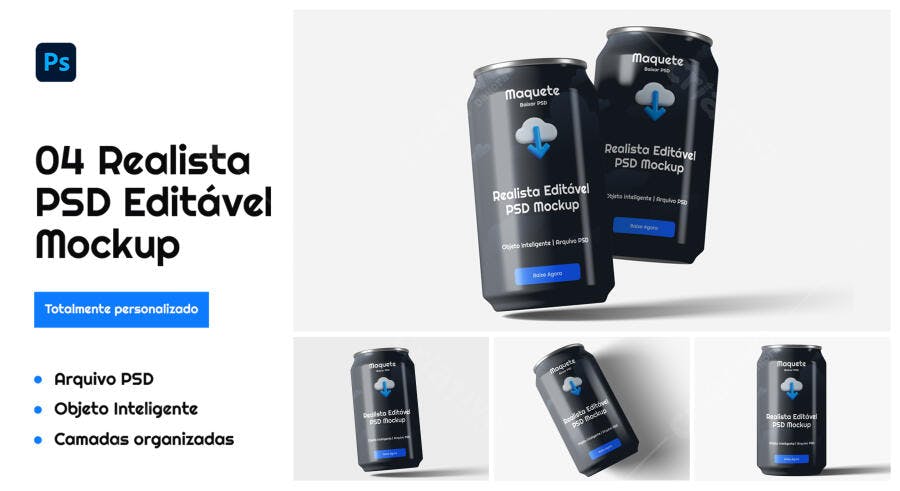 Mockup de Lata de Bebida Preta PSD Editável