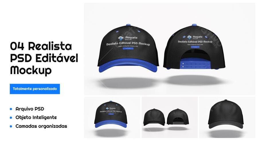 Mockup Boné Preto e Azul PSD Editável