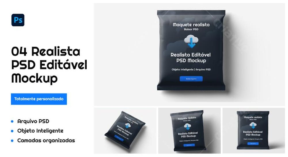 Maquete de Embalagem de Comida – PSD Editável e Realista para Apresentações
