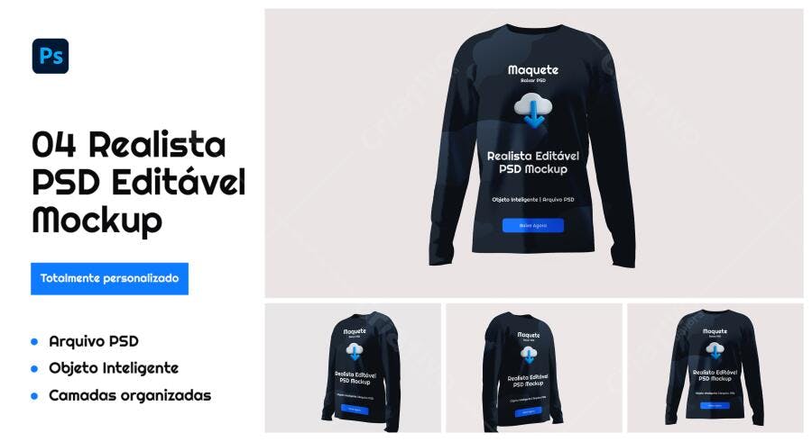 Mockup Camiseta Manga Longa PSD Editável