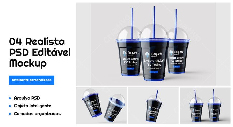 Mockup Realista de Copos Descartáveis para Bebidas