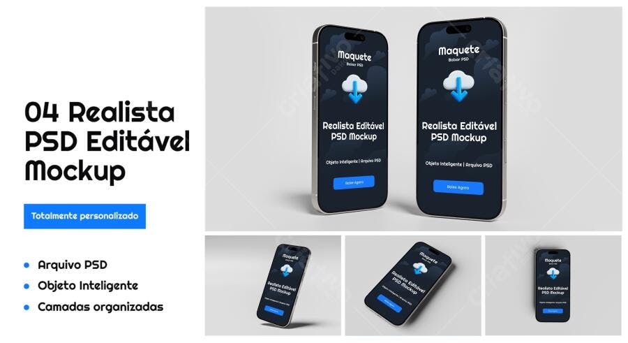 Mockup Realista de Smartphone: Tela Preta e Acabamento Metálico