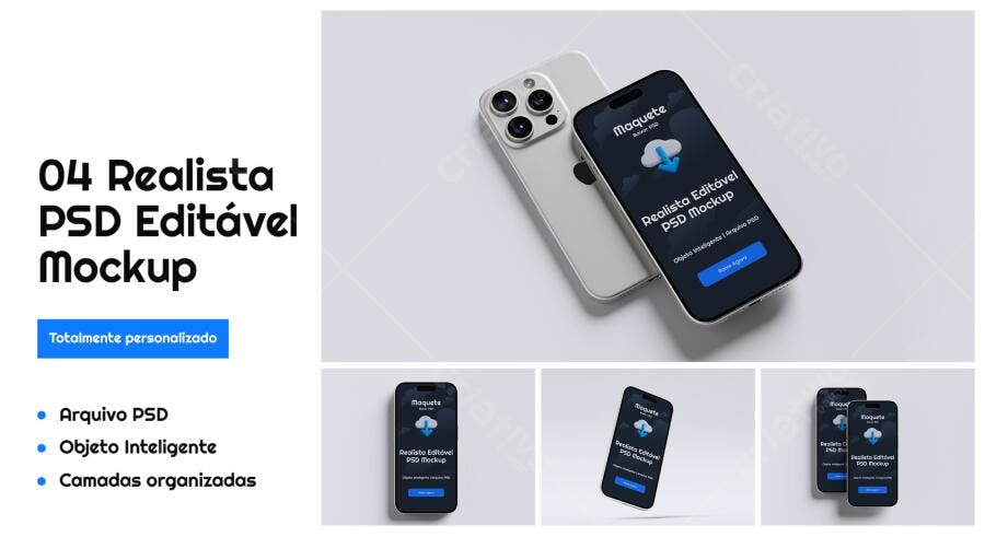 Mockup Realista de Smartphones em Mesa Branca
