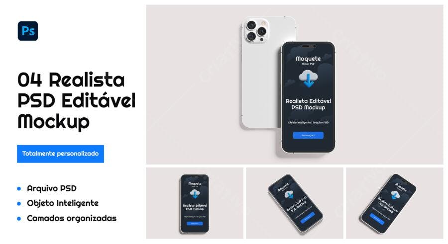 Mockup Realista de Smartphone Branco e Tela Preta