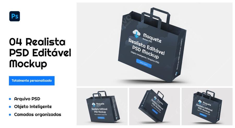 Mockup Realista de Sacola de Papel Cinza Escuro