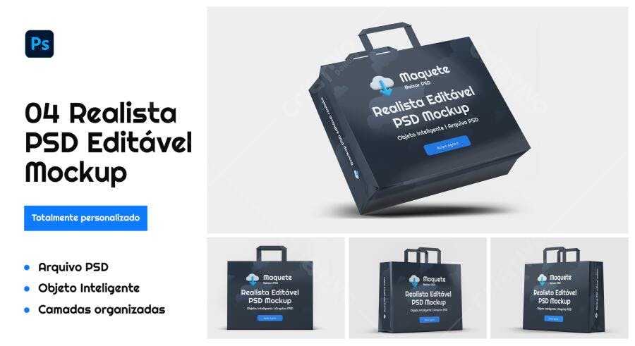 Mockup Sacola de Compras Realista: Preto e Cinza Escuro