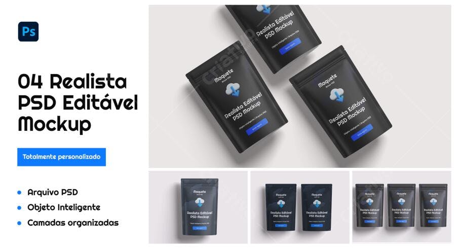Mockup Realista de Embalagem Stand-Up Pouch Preta