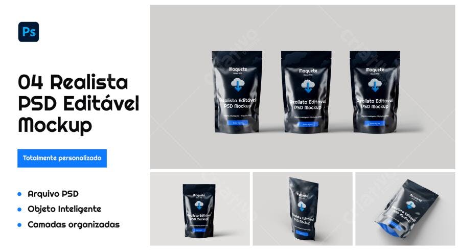 Mockup Realista de Embalagem Stand Up Pouch Preta