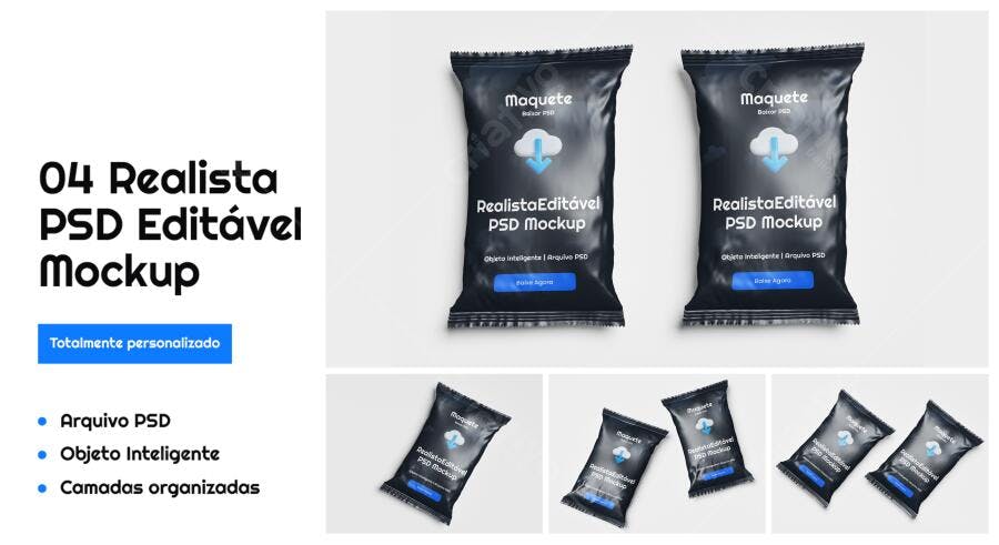 Mockup Realista de Embalagem para Café: Preto e Azul