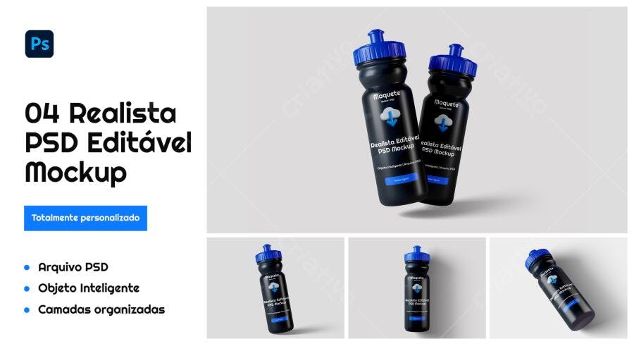 Mockup Realista de Garrafa de Água Esportiva