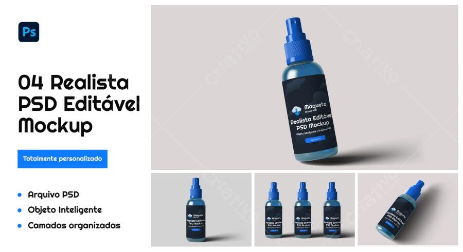 Mockup Realista de Frasco Spray Azul