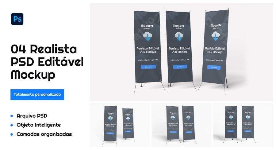 Mockup Realista de Banner X: Design Moderno em Preto e Azul