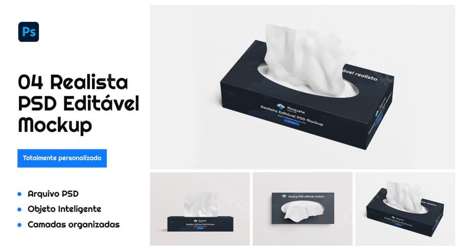 Mockup Realista de Embalagem de Lenços de Papel - Preto e Branco