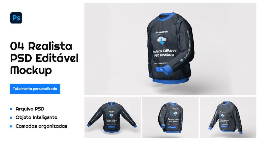 Mockup Realista de Moletom Preto e Azul