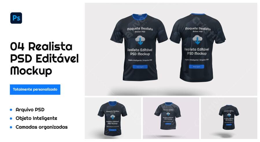 Mockup Camiseta Realista: Preto e Azul Escuro
