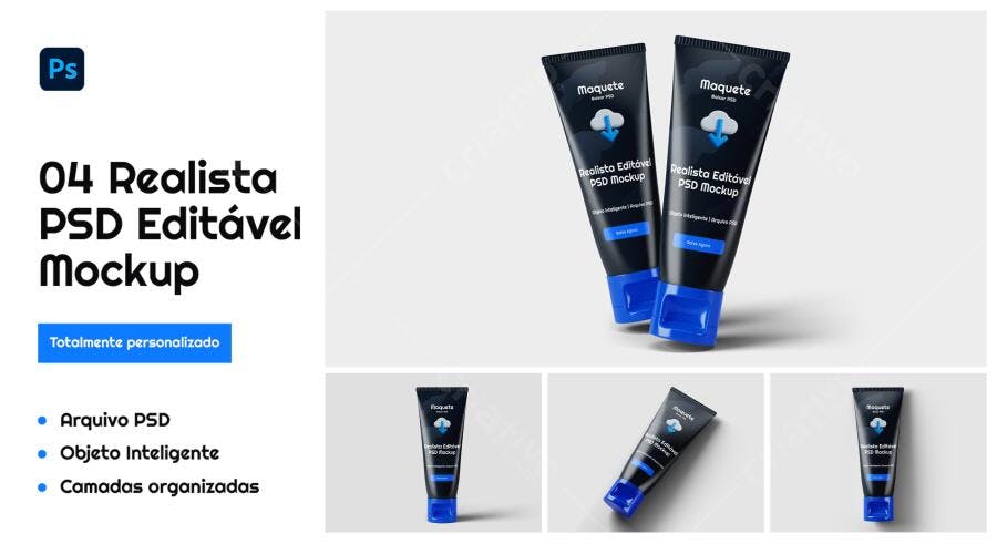 Mockup Realista de Tubos de Creme: Preto e Azul