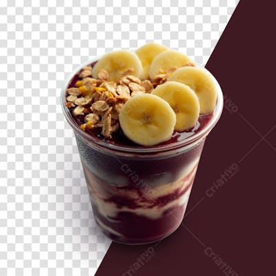 Açaí com granola e banana em alta qualidade sem fundo