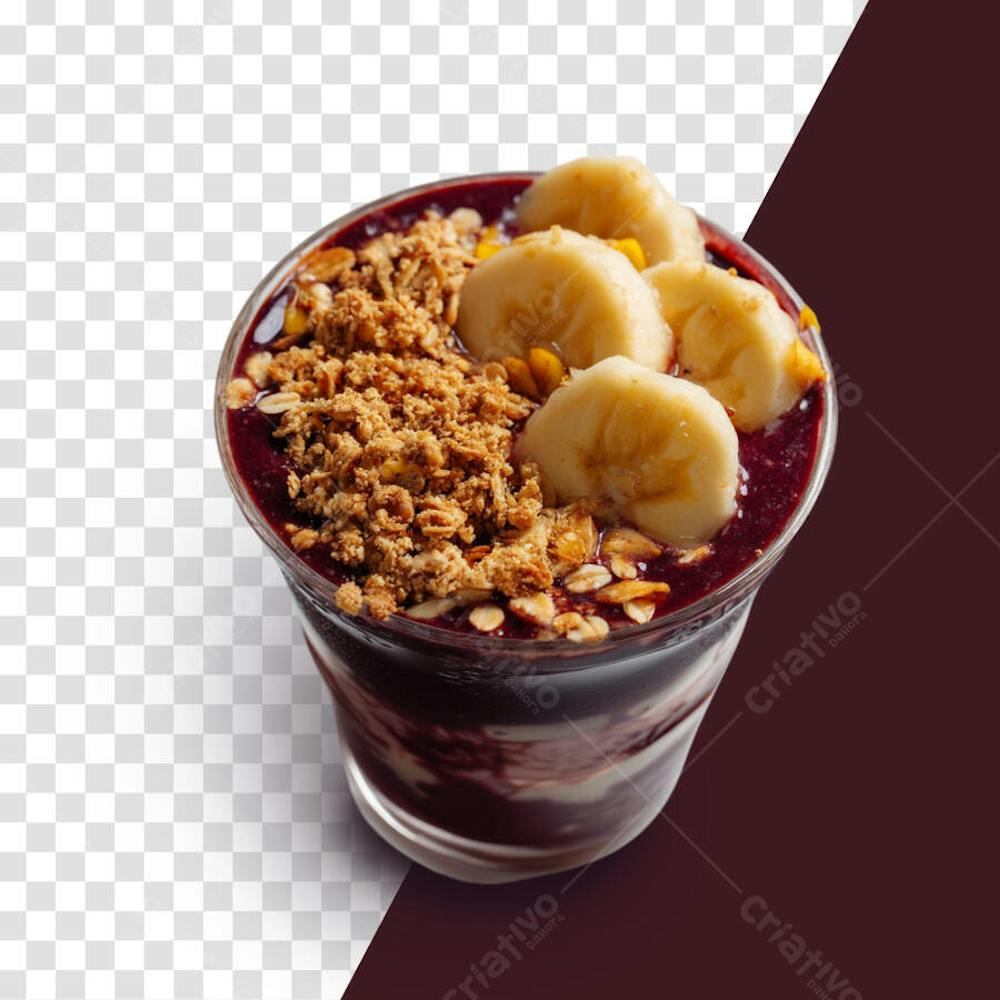 Açaí com granola e banana em alta qualidade sem fundo