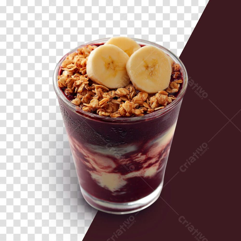 Açaí com granola e banana em alta qualidade sem fundo