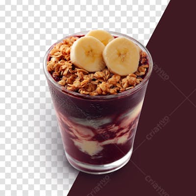 Açaí com granola e banana em alta qualidade sem fundo