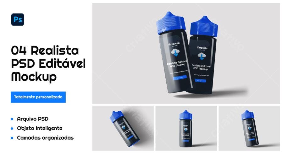 Mockup Realista de Frascos para E-liquid: Preto e Azul