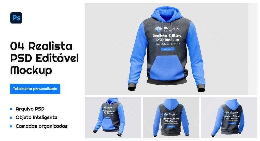 Mockup Realista de Hoodie Azul e Cinza