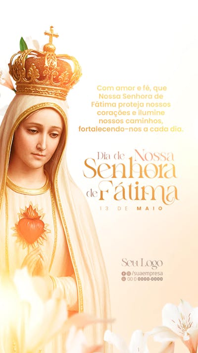 Dia de Nossa Senhora de Fátima 13 de maio story psd editável