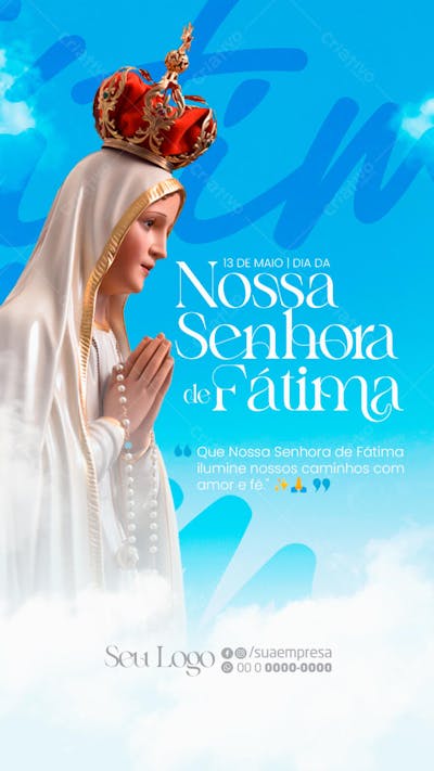 Dia de Nossa Senhora de Fátima 13 de maio story psd editável