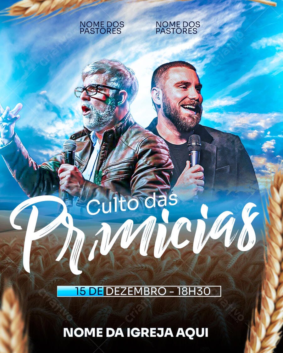 Flyer para Culto das Primícias 15 de Dezembro PSD Editável