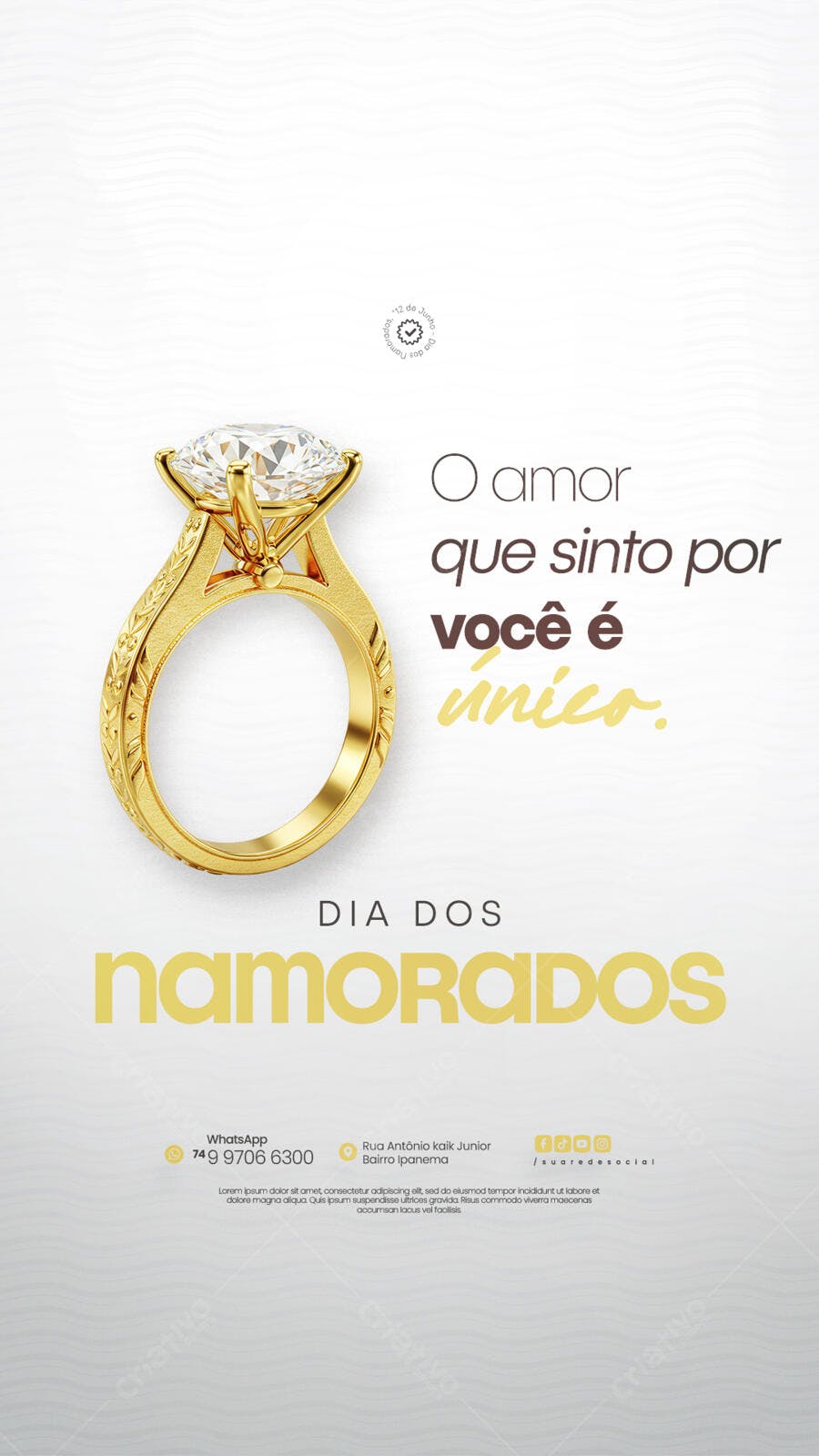 Flyer Dia dos Namorados com Anel de Diamante PSD Editável