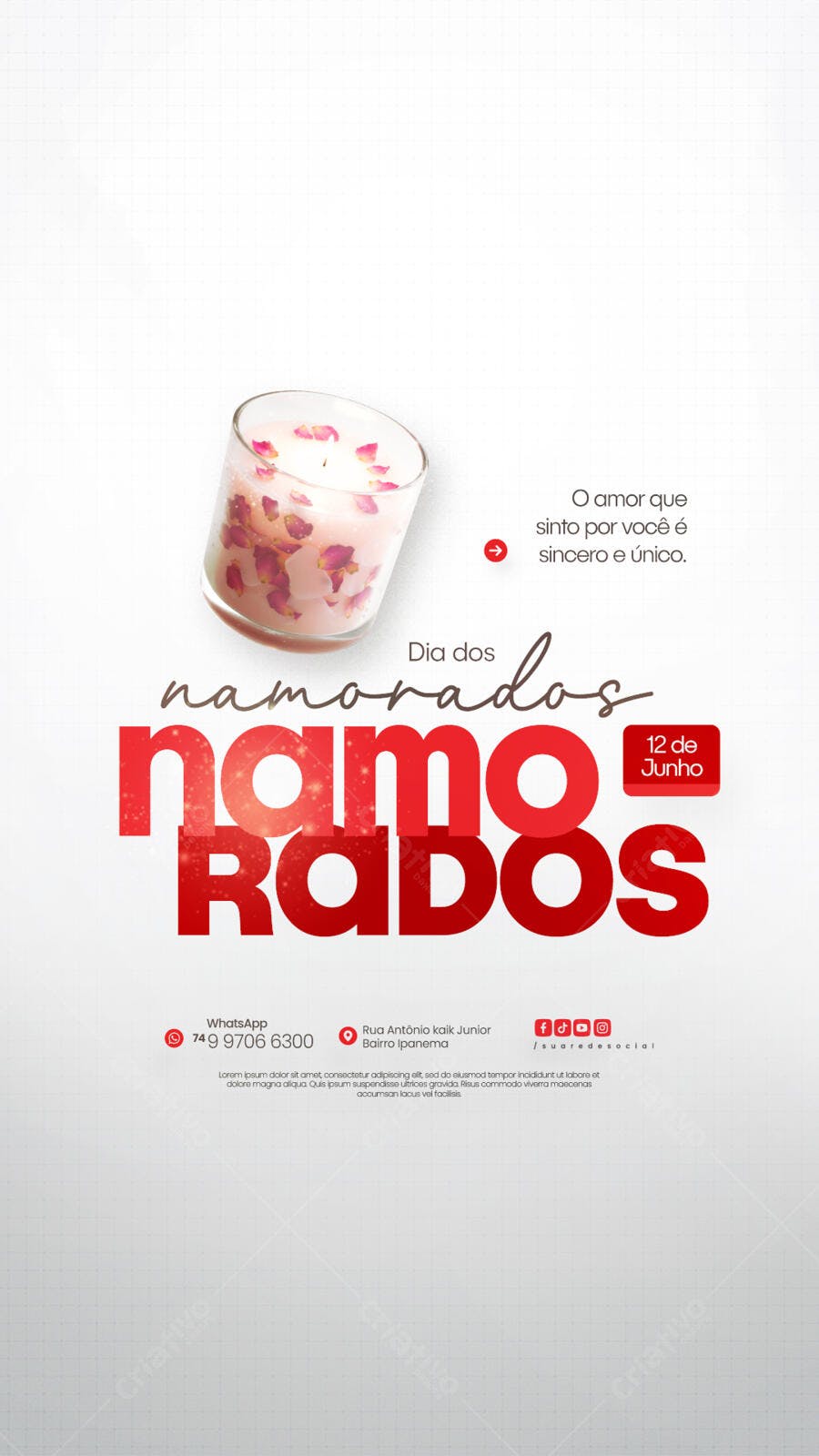 Flyer Dia dos Namorados com Vela e Pétalas PSD Editável
