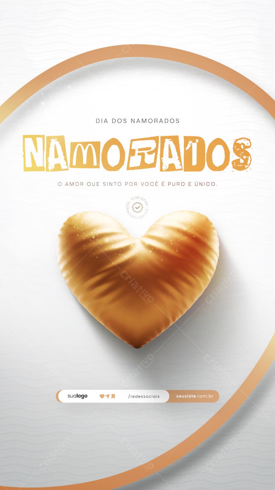 Flyer Dia dos Namorados com Coração Dourado PSD Editável