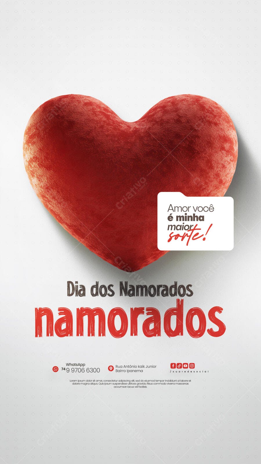 Flyer Dia dos Namorados com Coração Vermelho PSD Editável
