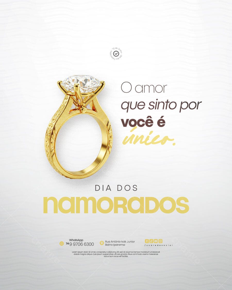 Flyer Dia dos Namorados com Anel de Ouro PSD Editável