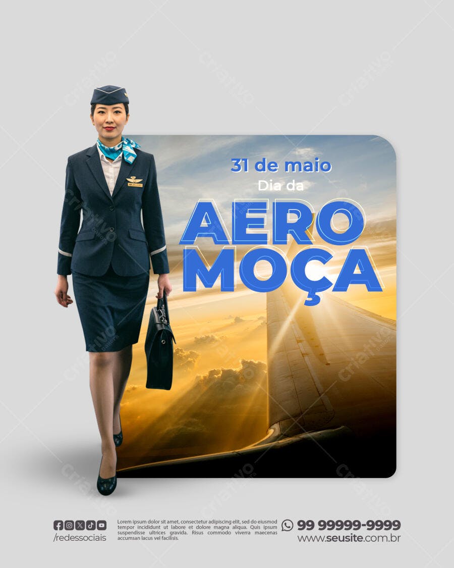 Post para o Dia da Aeromoça PSD Editável
