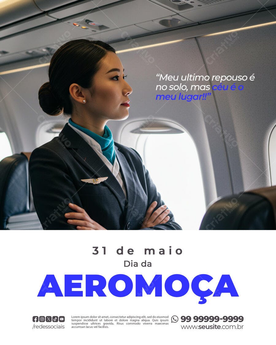Flyer Dia da Aeromoça 31 de Maio PSD Editável