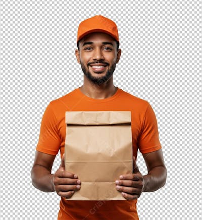 Homem Entregador de Delivery com Pacote em Kraft