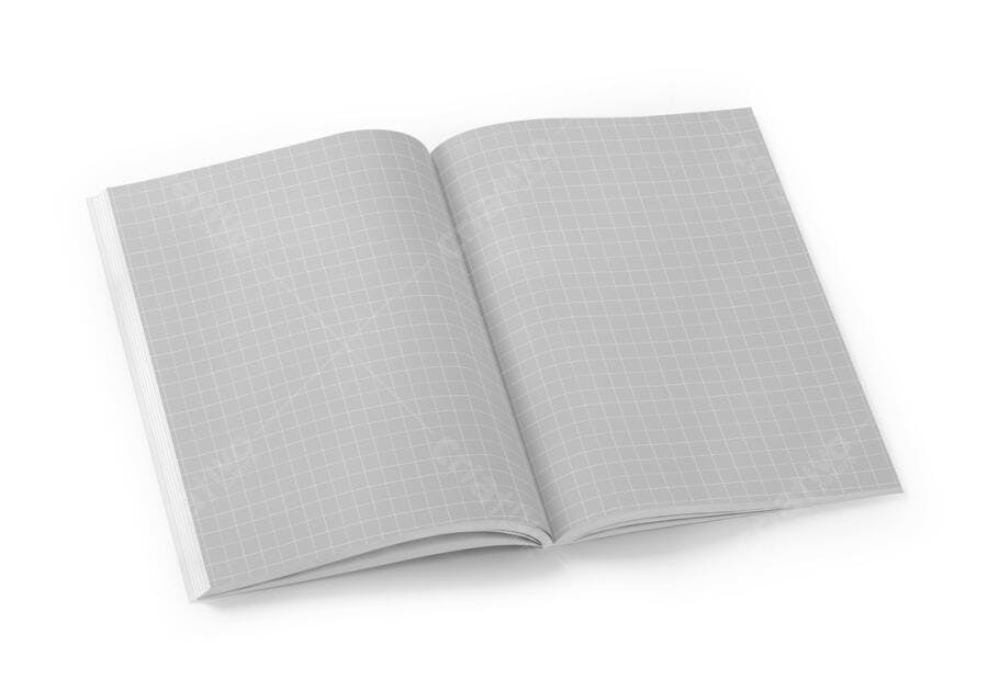 Mockup de Revista Aberta com Grade Cinza - Design Minimalista