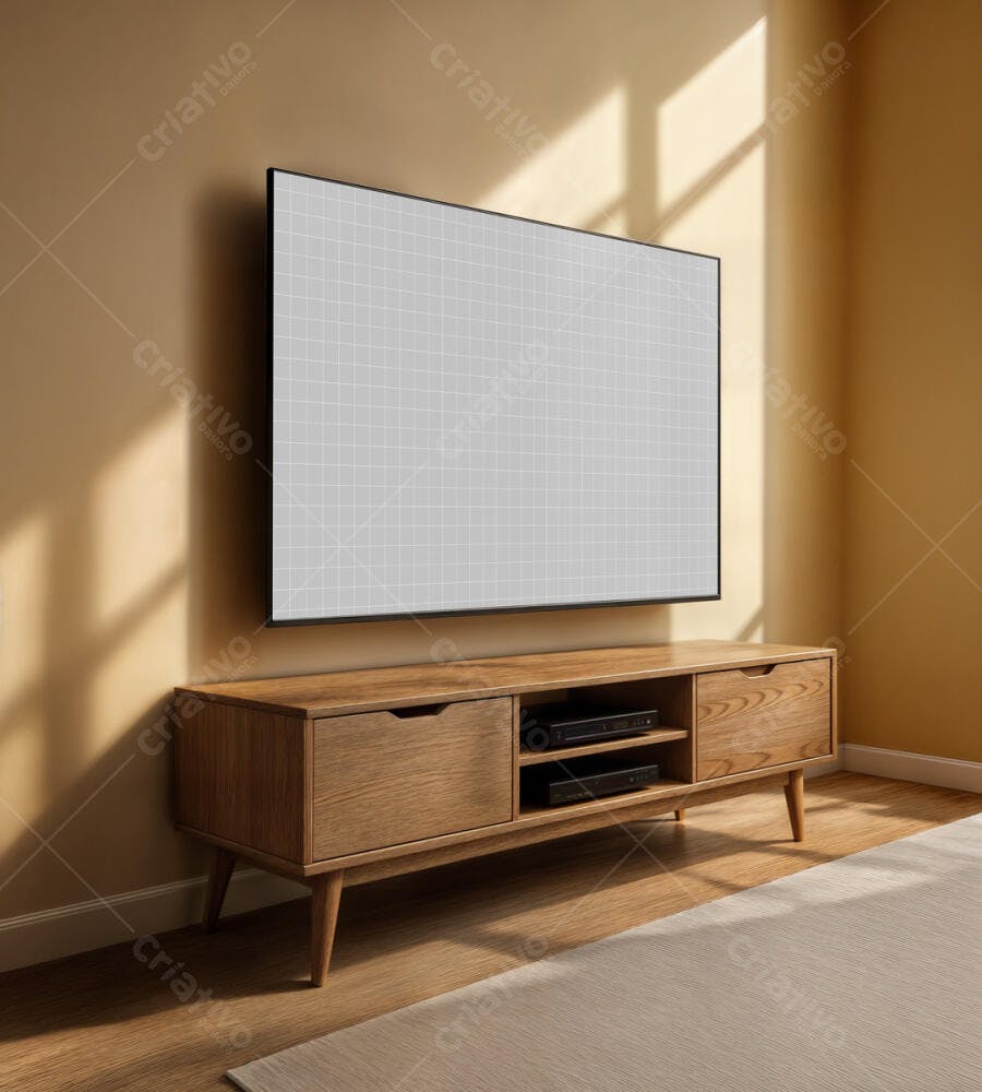 Mockup de Smart TV Moderna em Sala de Estar