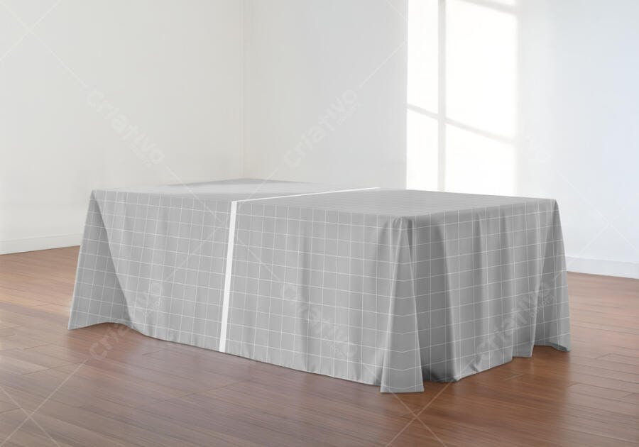Mockup de Toalha de Mesa Cinza com Padronagem Quadriculada