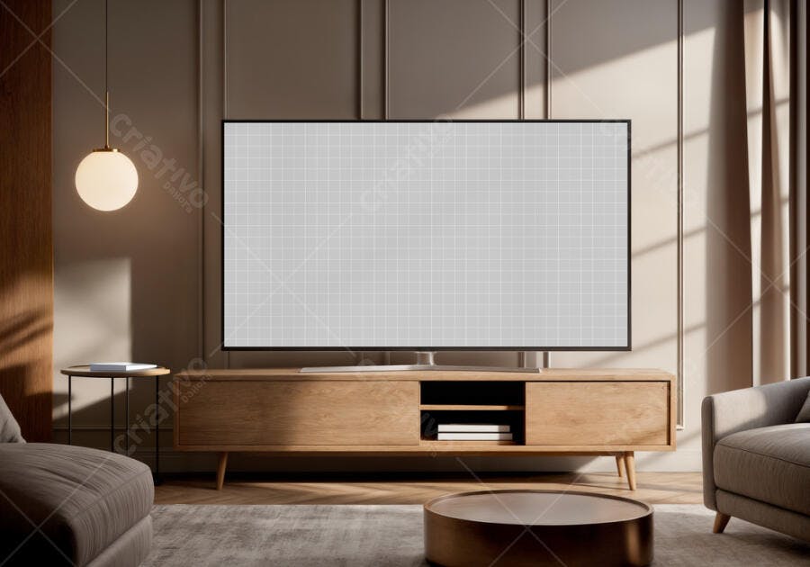 Mockup de Smart TV Moderna em Sala de Estar Minimalista